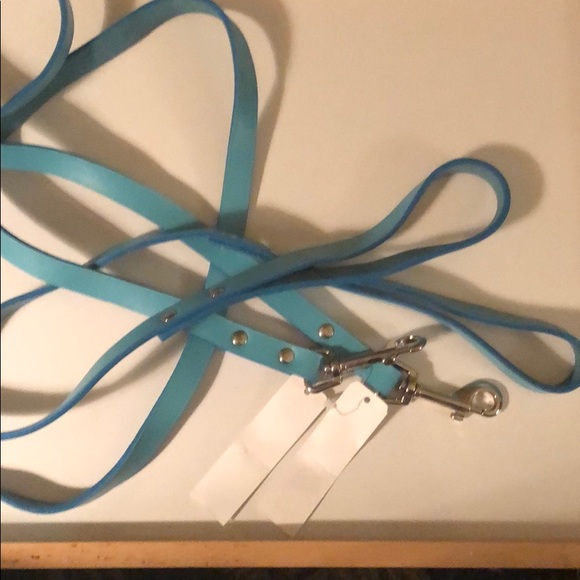 Turquoise leather dog leash 4”long silver accents - Picture 3 of 7